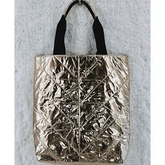 Victoria's Secret Metallic Rose Gold Chevron Tote Weekender Shopper Bag - Picture 5 of 10